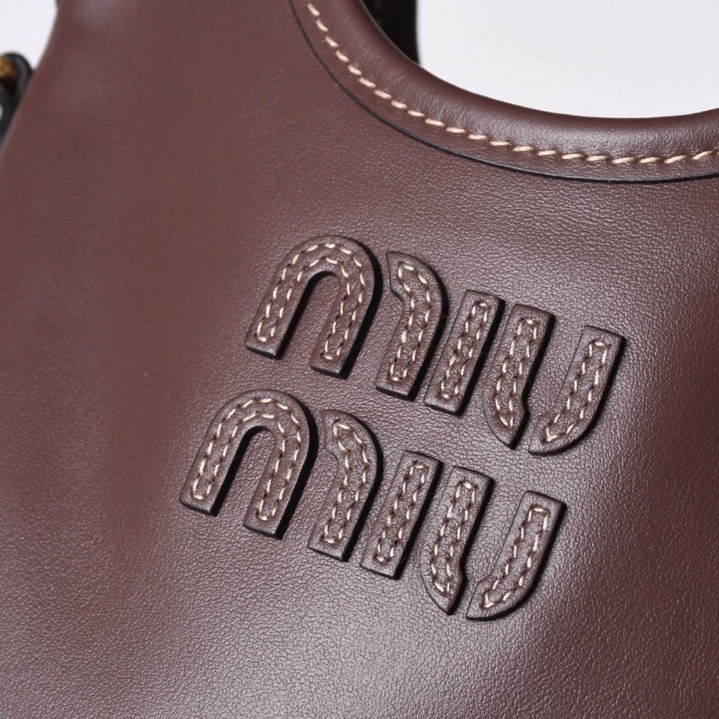 Miu Miu Ivy Mini 2-Way Bag Calfskin Logo Patch Brown Gold — view 8
