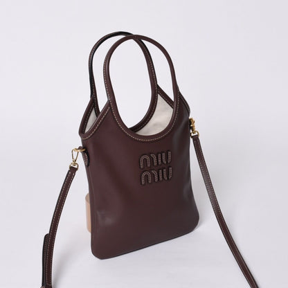 Miu Miu Ivy Mini 2-Way Bag Calfskin Logo Patch Brown Gold — view 3