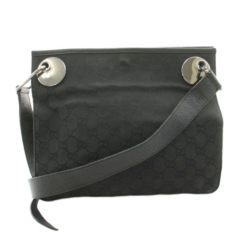 Gucci GG Canvas Shoulder Bag Logo Leather Black KU