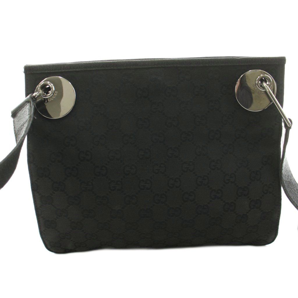 Gucci GG Canvas Shoulder Bag Logo Leather Black KU — view 3