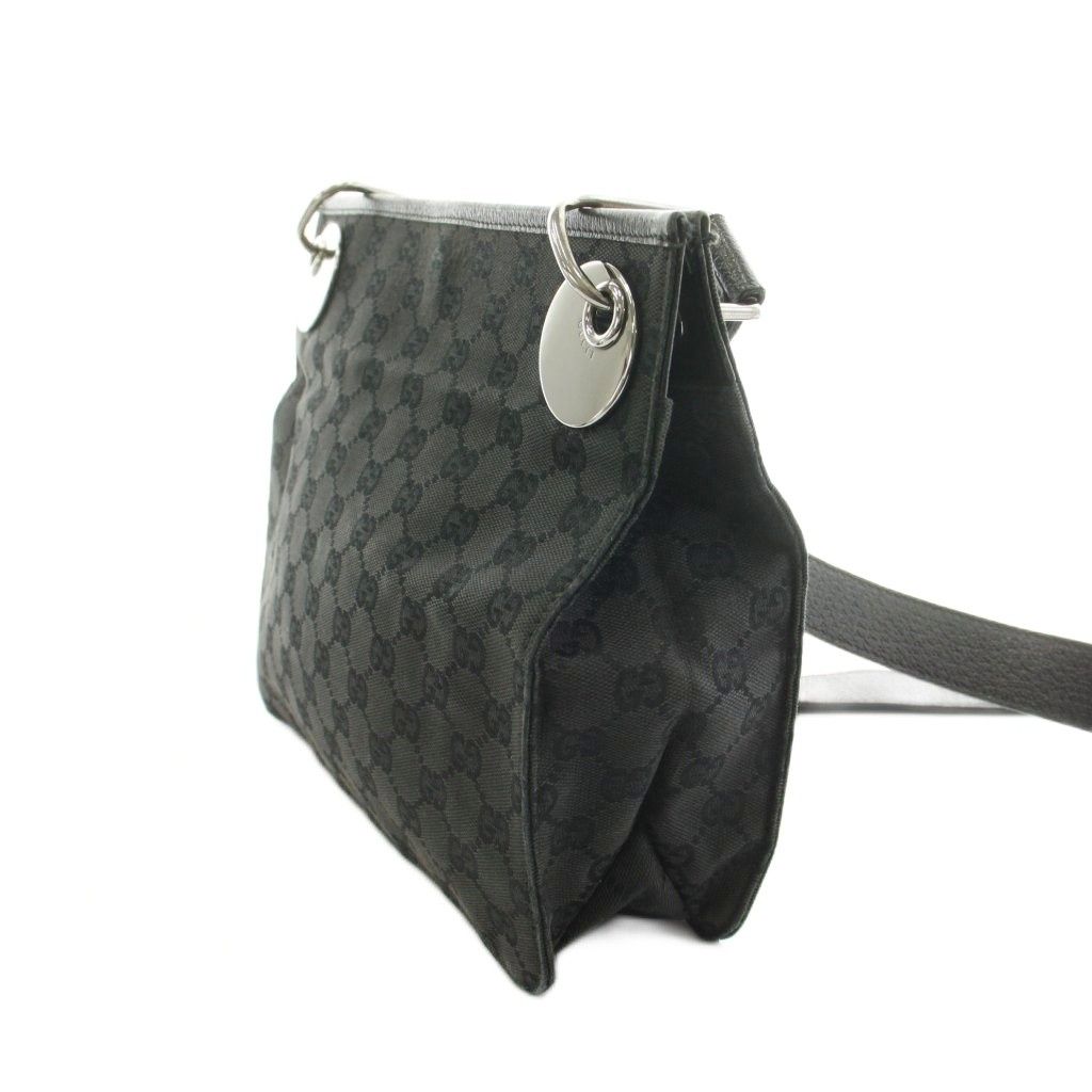 Gucci GG Canvas Shoulder Bag Logo Leather Black KU — view 2