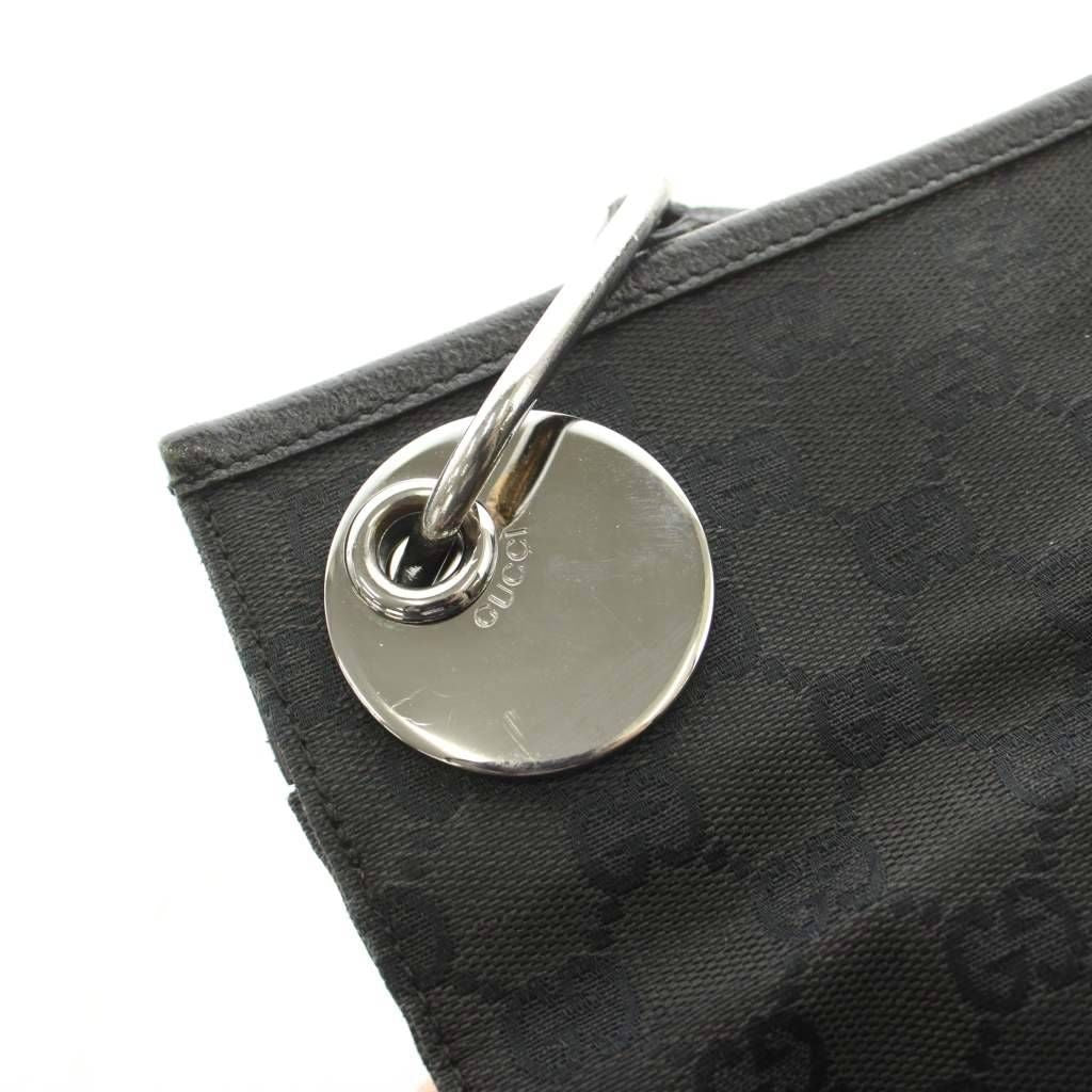 Gucci GG Canvas Shoulder Bag Logo Leather Black KU — view 7
