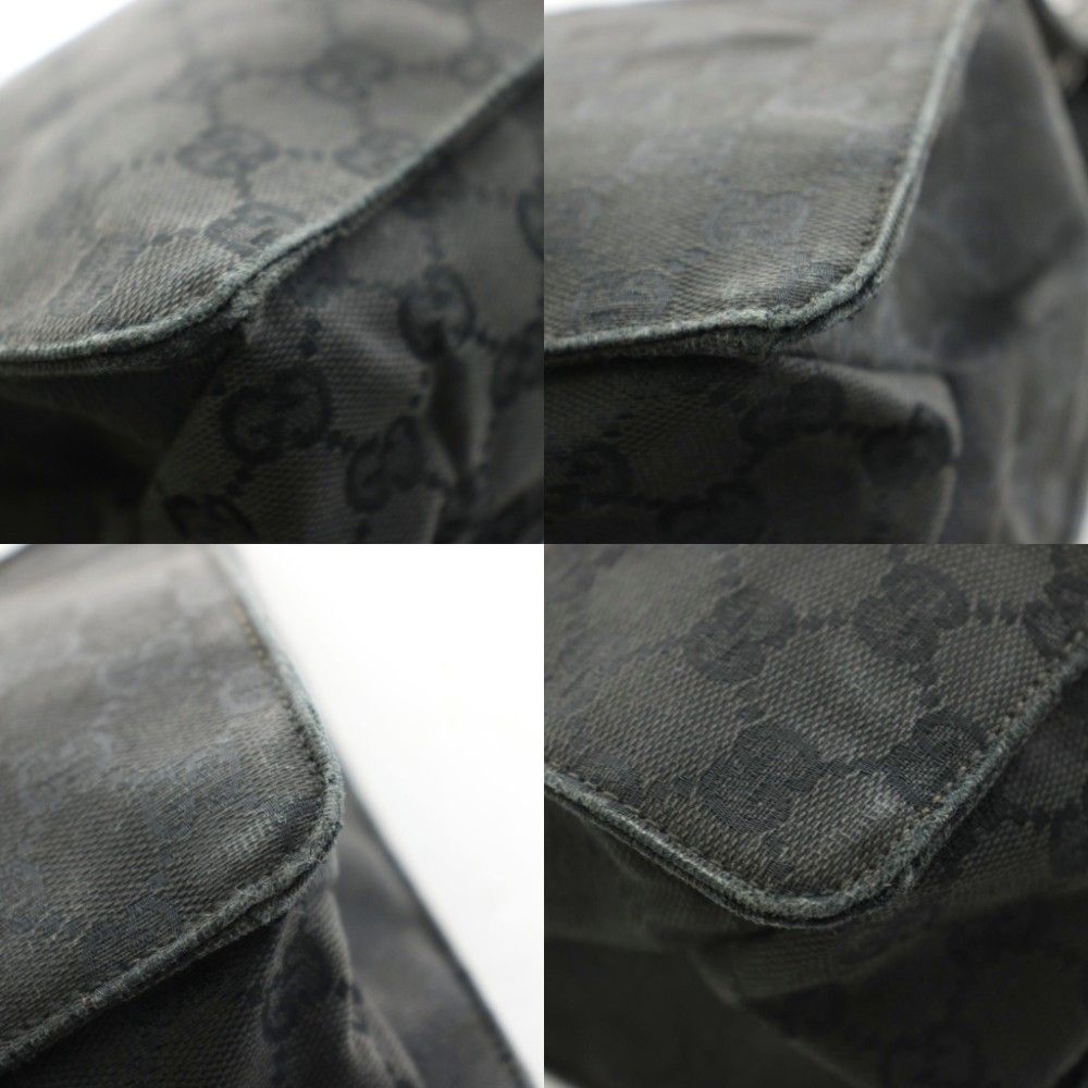 Gucci GG Canvas Shoulder Bag Logo Leather Black KU — view 8
