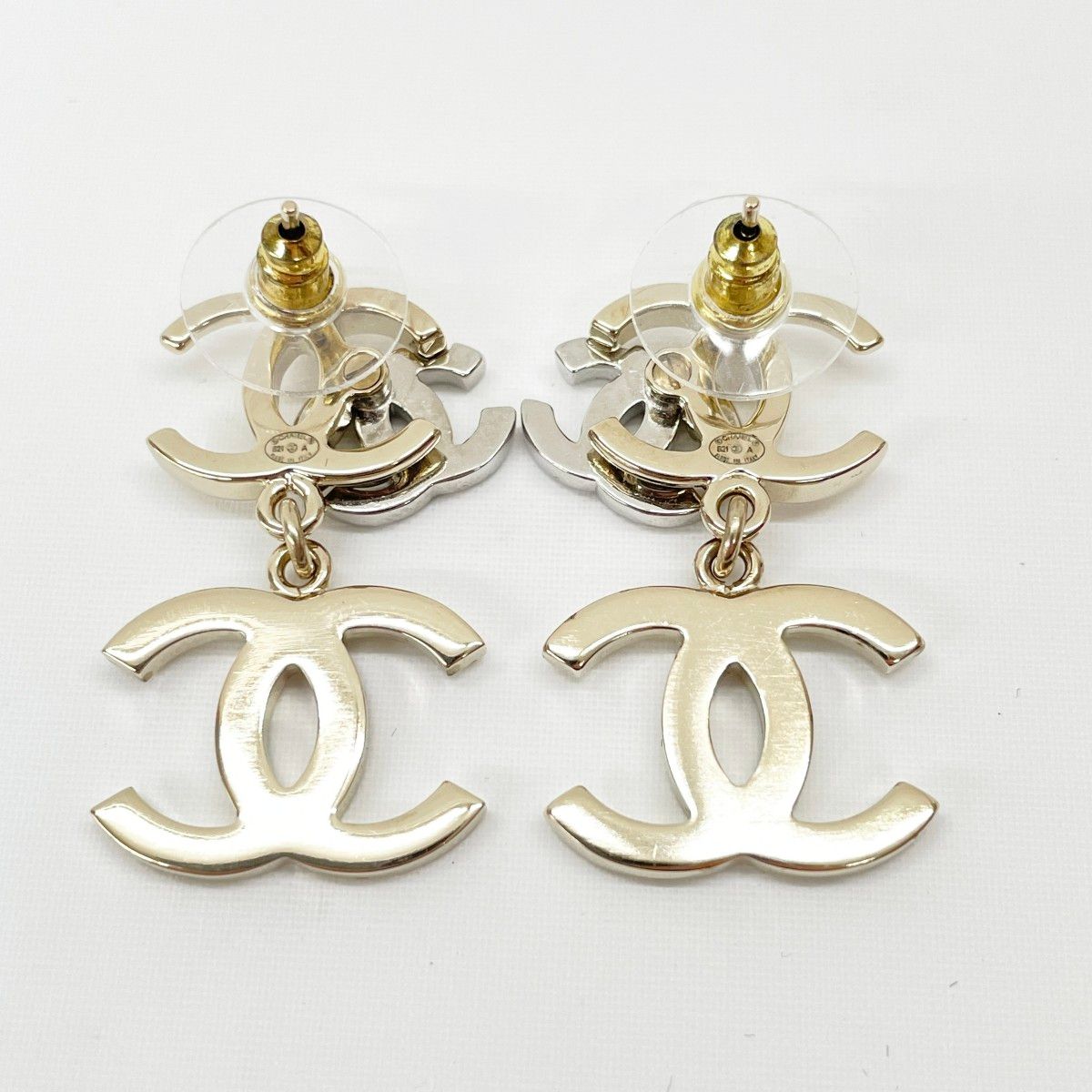 Chanel Earrings Triple CC Logo Line Stone Faux Pearl — view 2