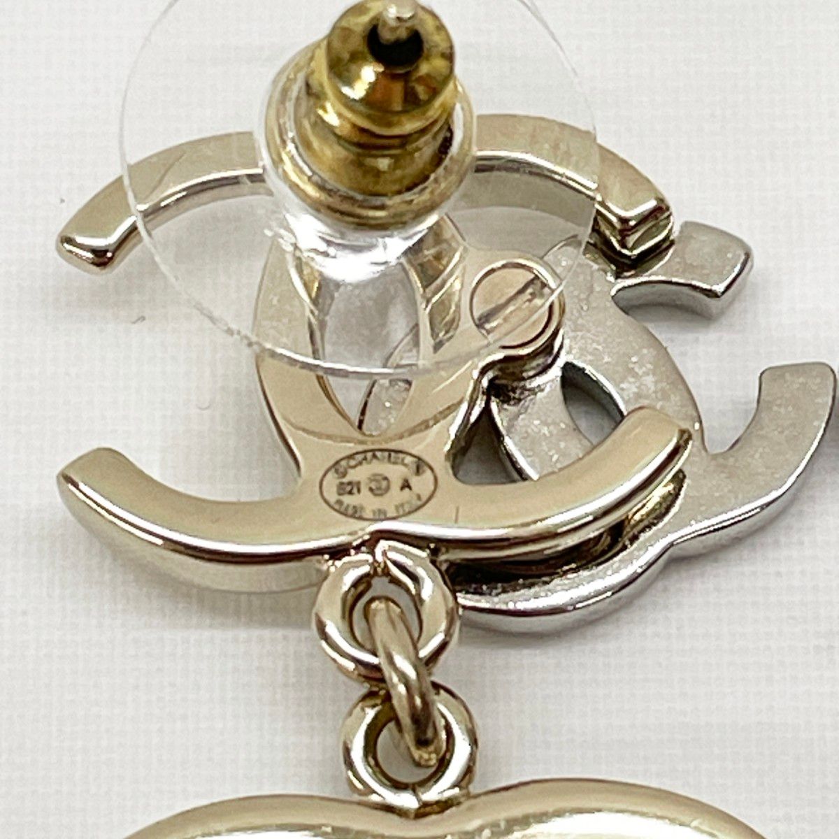 Chanel Earrings Triple CC Logo Line Stone Faux Pearl — view 4