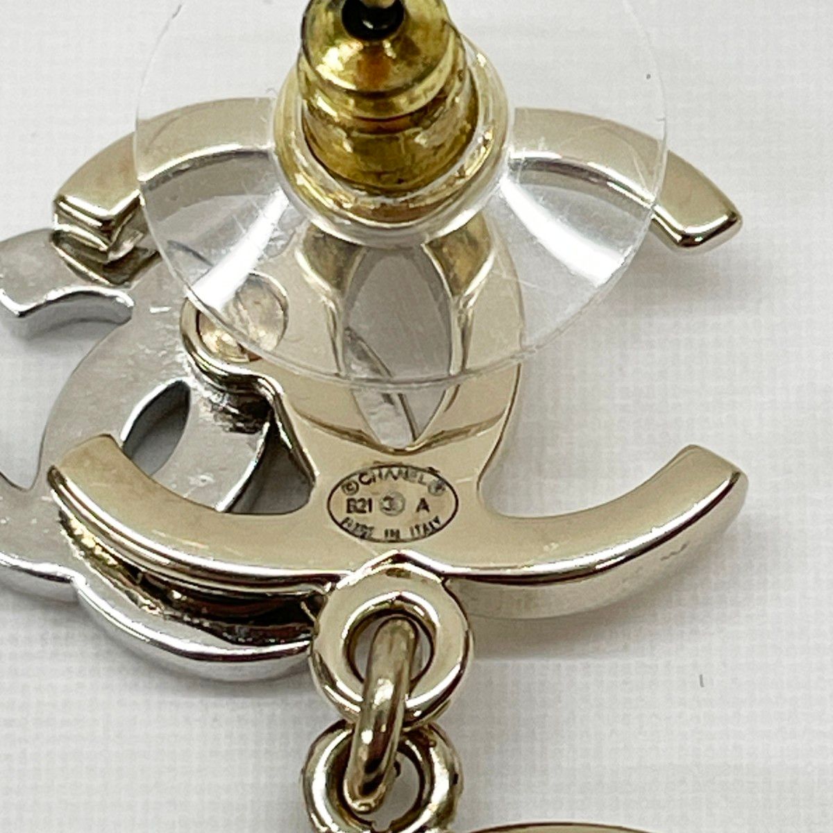 Chanel Earrings Triple CC Logo Line Stone Faux Pearl — view 3