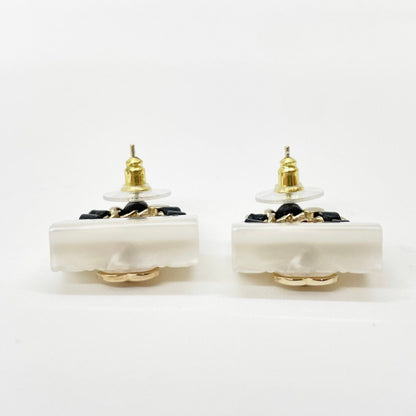 Chanel Earrings Bag Motif CC Logo Quilted Gold White — view 3