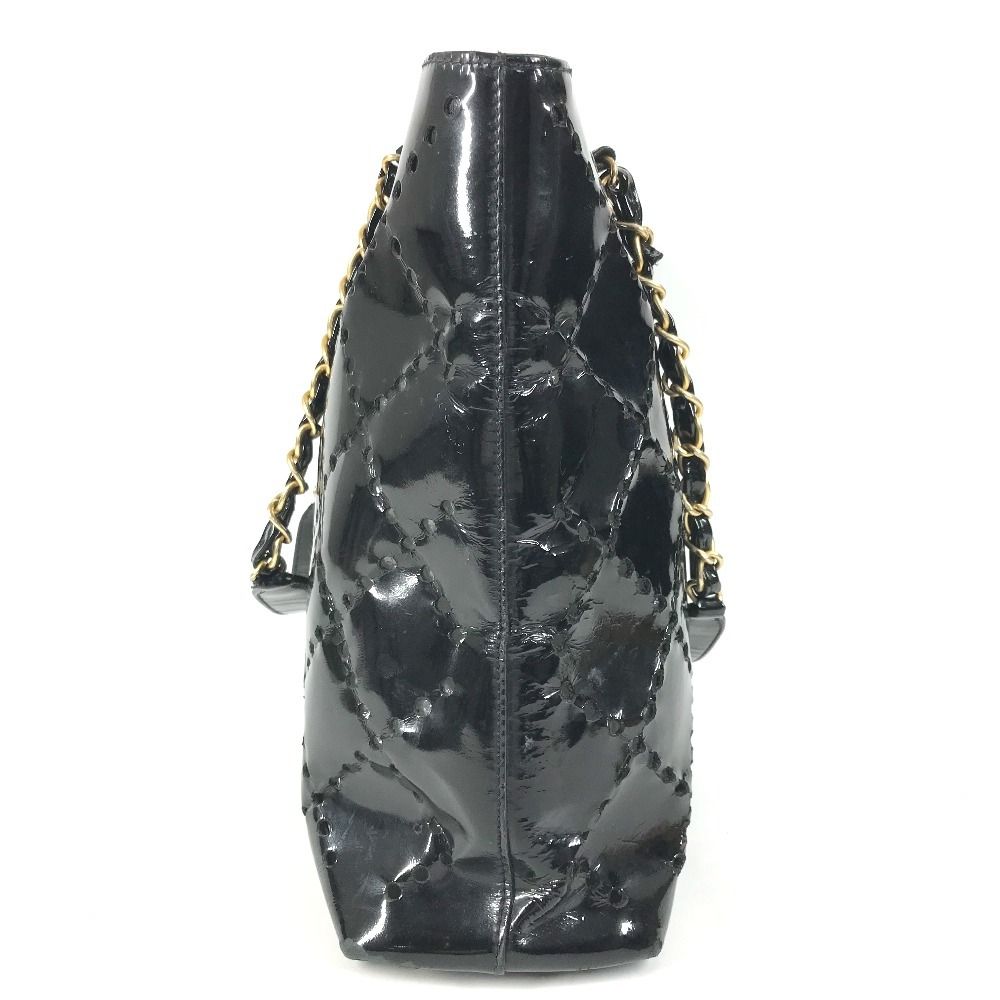 Chanel Shoulder Bag CC Logo Quilted CC Perforated Enamel Black — view 3