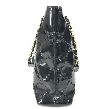 Chanel Shoulder Bag CC Logo Quilted CC Perforated Enamel Black — view 3