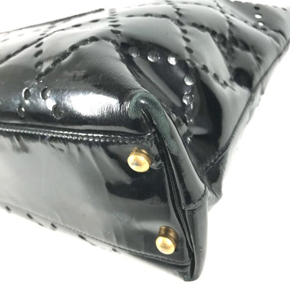 Chanel Shoulder Bag CC Logo Quilted CC Perforated Enamel Black — view 6
