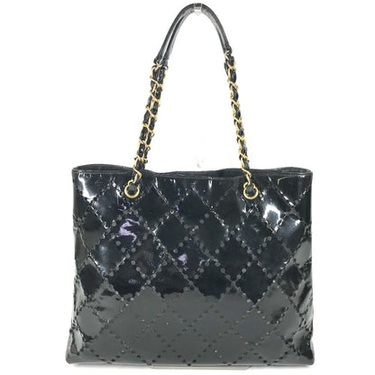 Chanel Shoulder Bag CC Logo Quilted CC Perforated Enamel Black — view 2