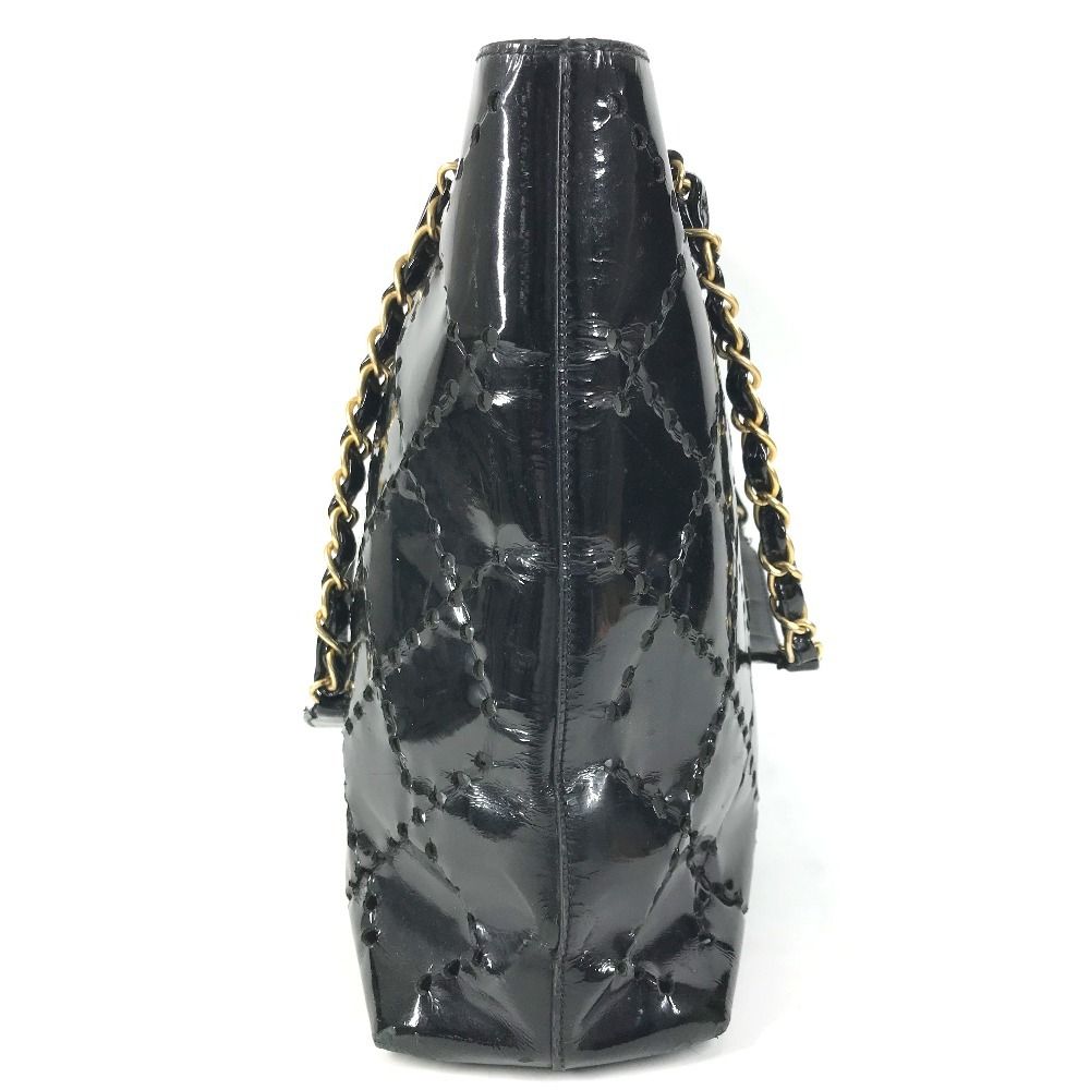 Chanel Shoulder Bag CC Logo Quilted CC Perforated Enamel Black — view 4