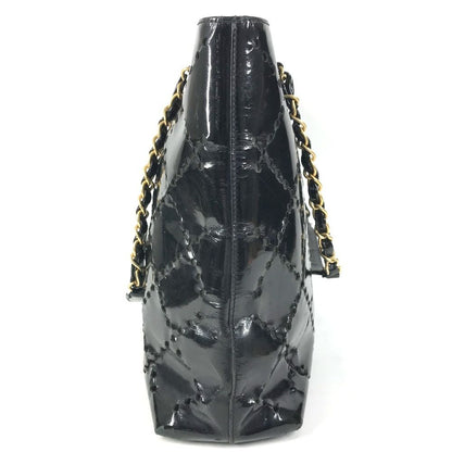 Chanel Shoulder Bag CC Logo Quilted CC Perforated Enamel Black — view 4
