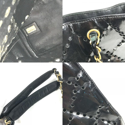 Chanel Shoulder Bag CC Logo Quilted CC Perforated Enamel Black — view 9
