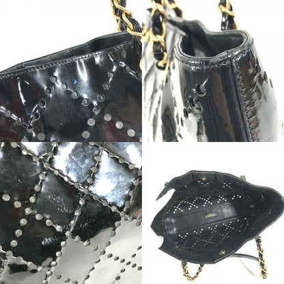 Chanel Shoulder Bag CC Logo Quilted CC Perforated Enamel Black — view 8