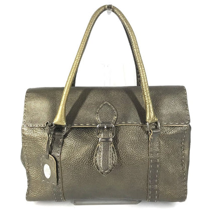 Fendi Handbag Selleria Stitch Leather Metallic Gold