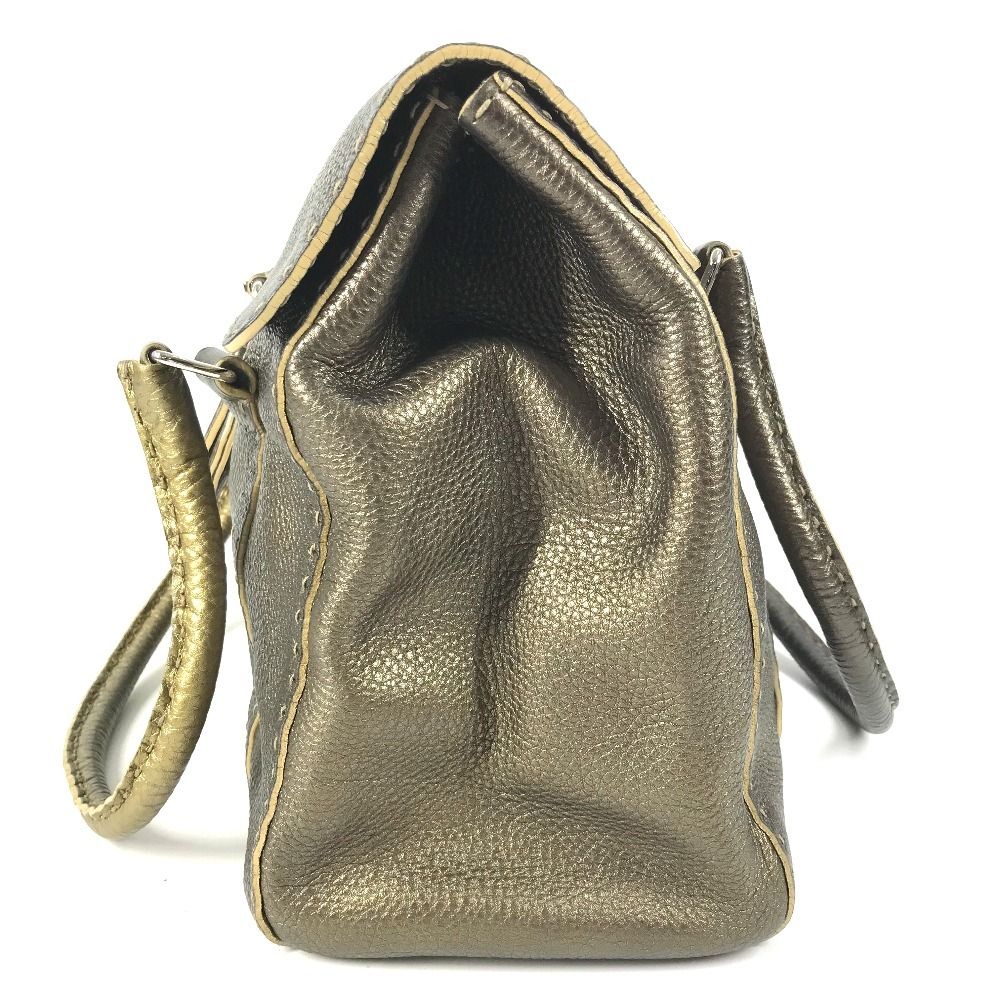 Fendi Handbag Selleria Stitch Leather Metallic Gold — view 3