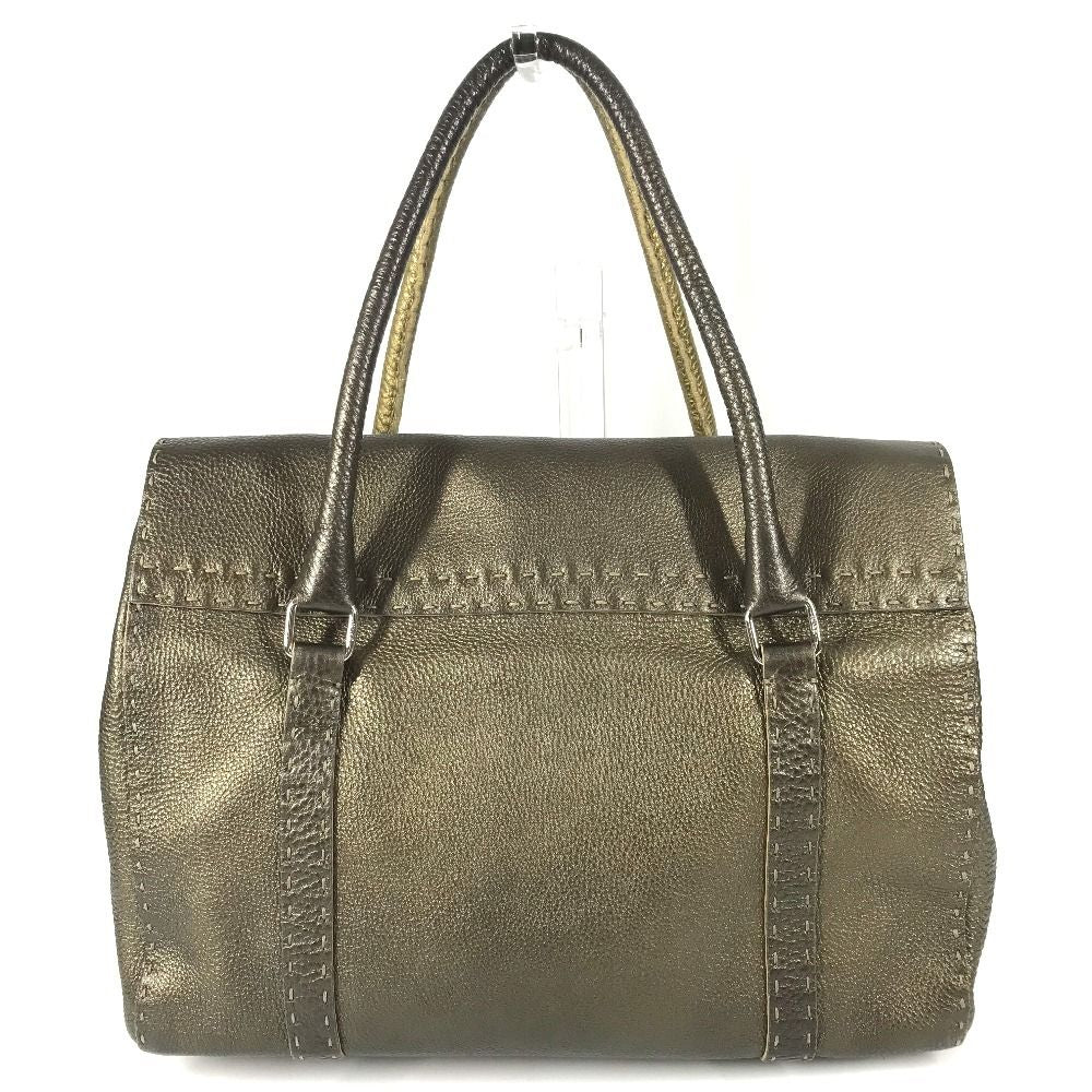 Fendi Handbag Selleria Stitch Leather Metallic Gold — view 2