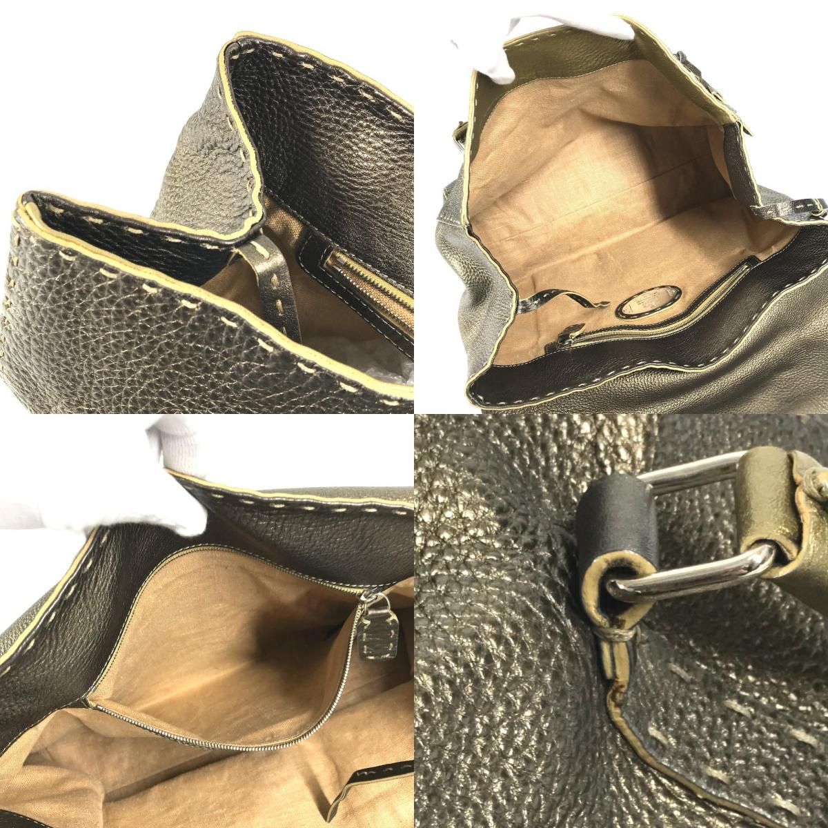 Fendi Handbag Selleria Stitch Leather Metallic Gold — view 9