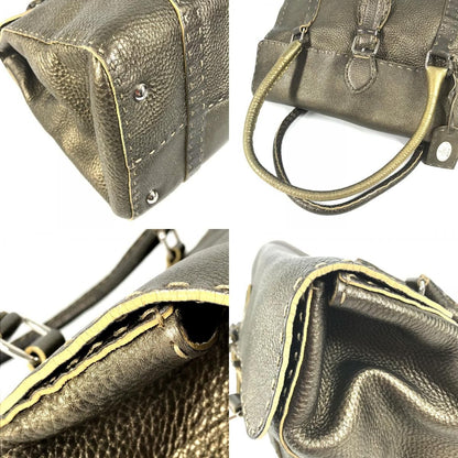Fendi Handbag Selleria Stitch Leather Metallic Gold — view 7