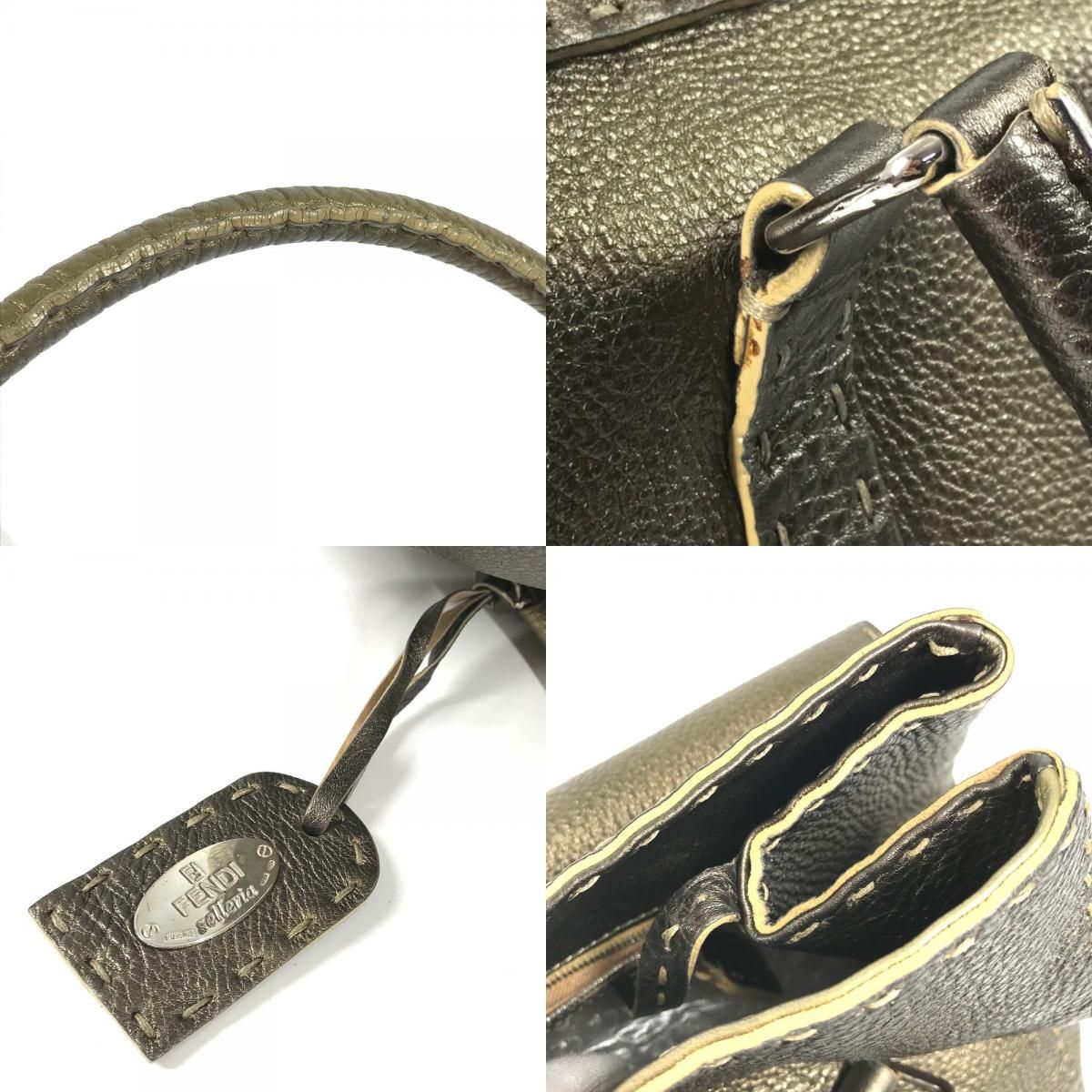 Fendi Handbag Selleria Stitch Leather Metallic Gold — view 8