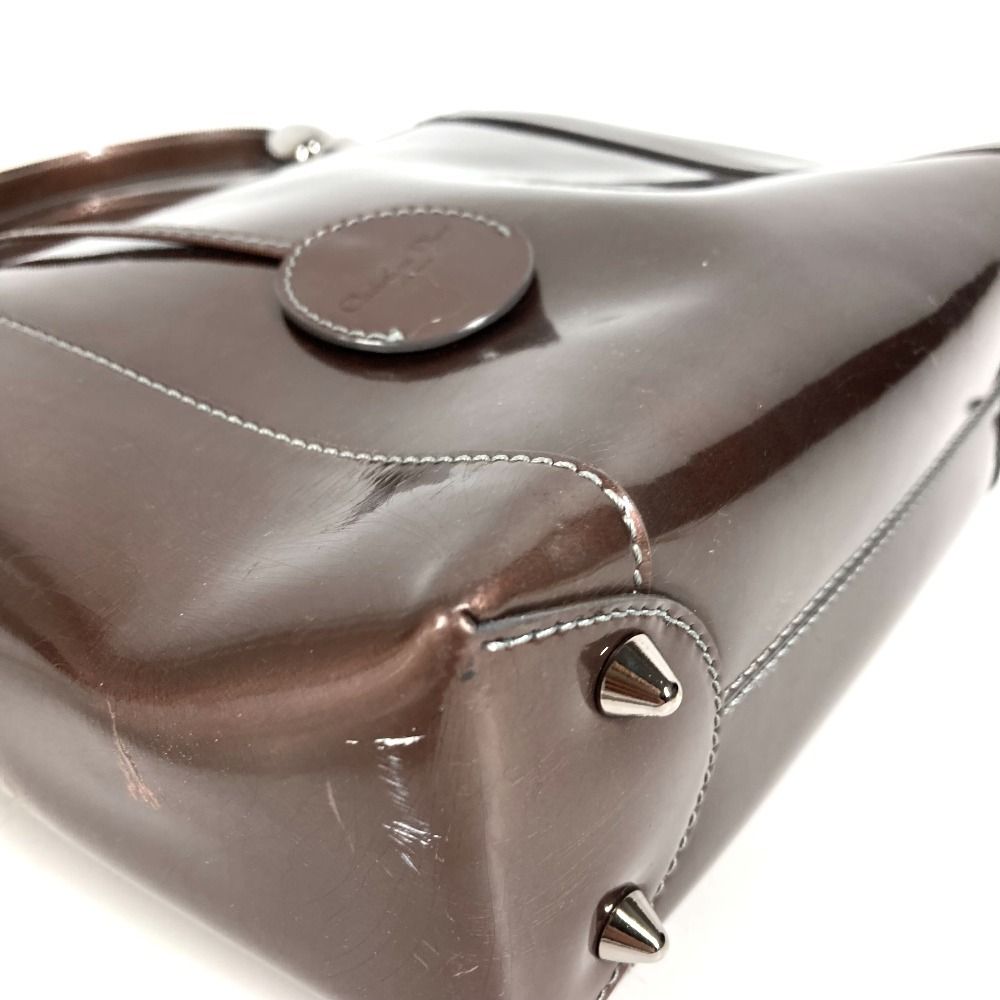 Dior Handbag Maris Pearl Logo Patent Leather Brown — view 6