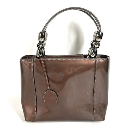 Dior Handbag Maris Pearl Logo Patent Leather Brown