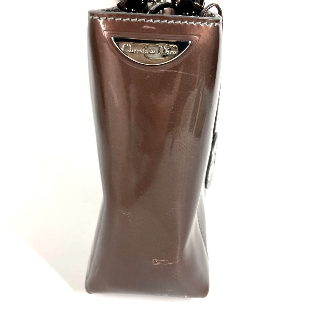 Dior Handbag Maris Pearl Logo Patent Leather Brown — view 4