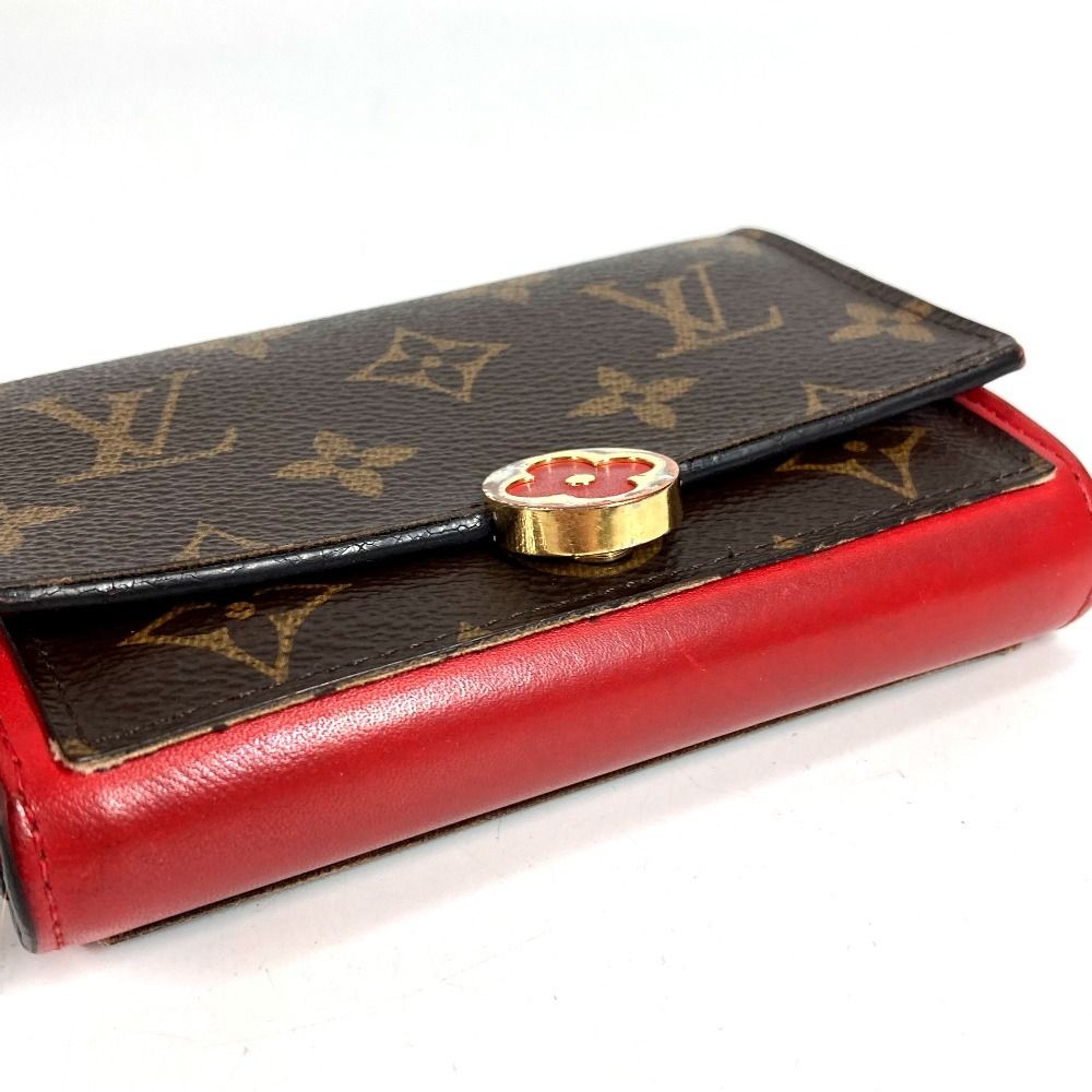 Louis Vuitton Bifold Wallet Portefeuille Floral Compact Monogram Canvas Red — view 4