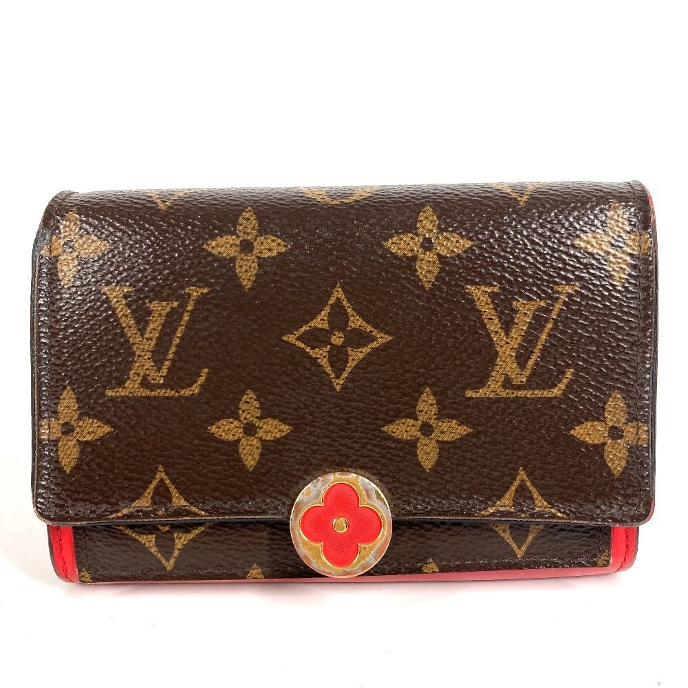 Louis Vuitton Bifold Wallet Portefeuille Floral Compact Monogram Canvas Red