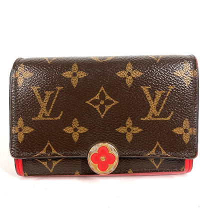 Louis Vuitton Bifold Wallet Portefeuille Floral Compact Monogram Canvas Red
