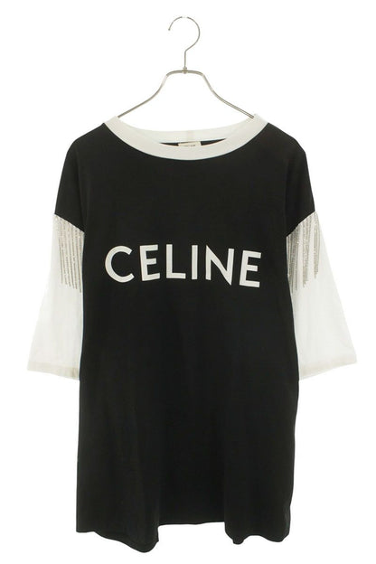 Celine Logo Print Fringe T-Shirt