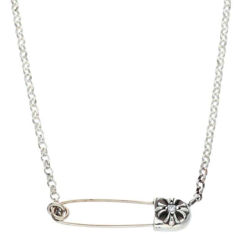 Chrome Hearts Safety Pin Roll Chain 1 Diamond Silver Necklace