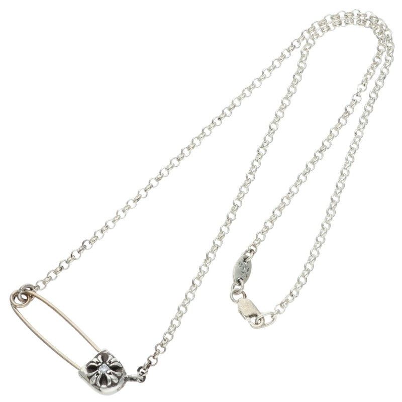 Chrome Hearts Safety Pin Roll Chain 1 Diamond Silver Necklace — view 2