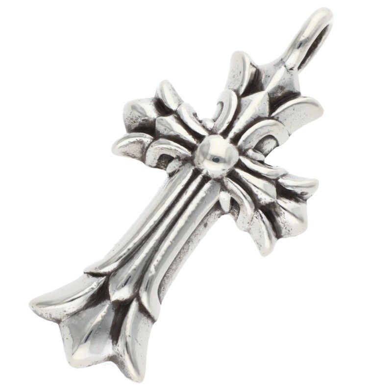 Chrome Hearts Dbl CH Crs Double CH Cross Charm Silver Necklace Top