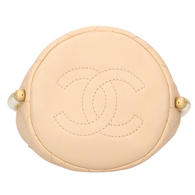 Chanel Quilted CC Logo Charm Lambskin Pearl Chain Shoulder Bag — view 4