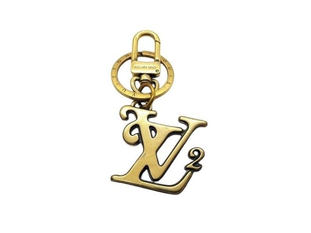 Louis Vuitton Key Holder Porte Cles Square LV Gold Metal Bag Charm Logo