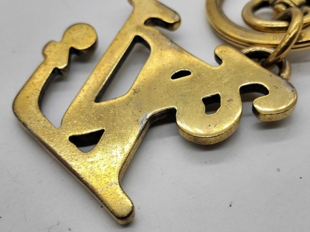 Louis Vuitton Key Holder Porte Cles Square LV Gold Metal Bag Charm Logo — view 5