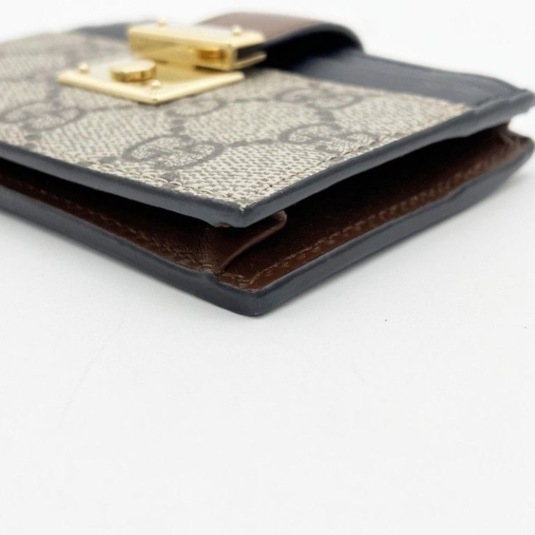 Gucci Coin Card Case GG Supreme Beige Brown Black Leather Gold — view 4