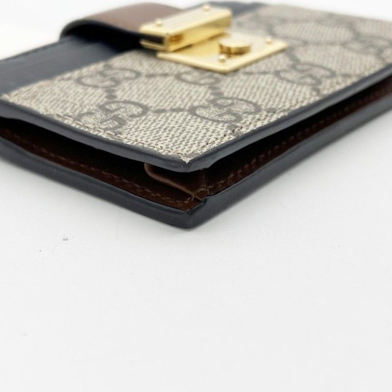 Gucci Coin Card Case GG Supreme Beige Brown Black Leather Gold — view 5