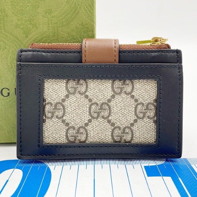 Gucci Coin Card Case GG Supreme Beige Brown Black Leather Gold — view 2