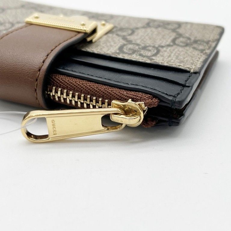 Gucci Coin Card Case GG Supreme Beige Brown Black Leather Gold — view 6