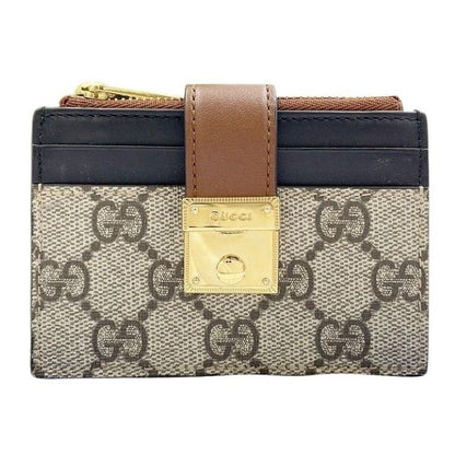 Gucci Coin Card Case GG Supreme Beige Brown Black Leather Gold