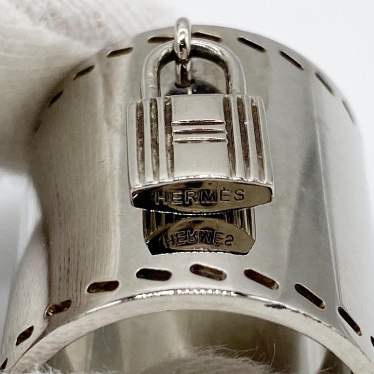 Hermes Scarf Ring Silver Metal Cadena Motif — view 3