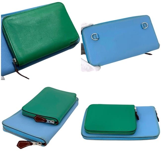 Hermes Shoulder Wallet Nouveau to Go Light Blue Green — view 3