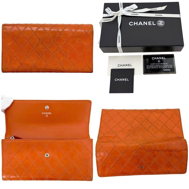 Chanel Bifold Wallet Orange Bicolor CC Logo Leather — view 2