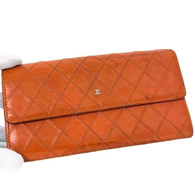 Chanel Bifold Wallet Orange Bicolor CC Logo Leather — view 9