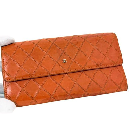 Chanel Bifold Wallet Orange Bicolor CC Logo Leather — view 9