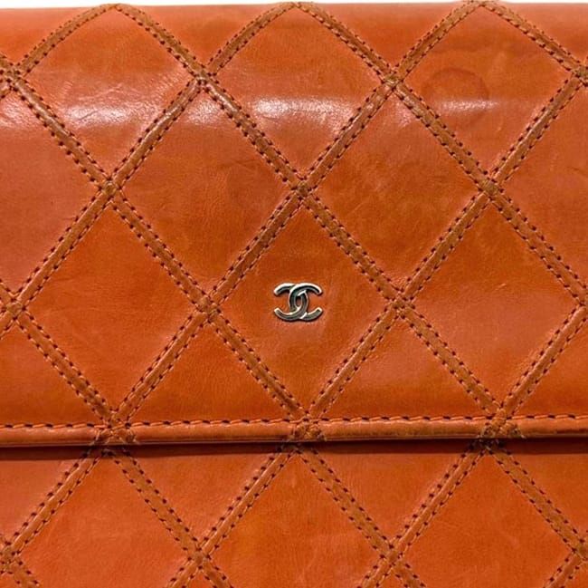 Chanel Bifold Wallet Orange Bicolor CC Logo Leather — view 8