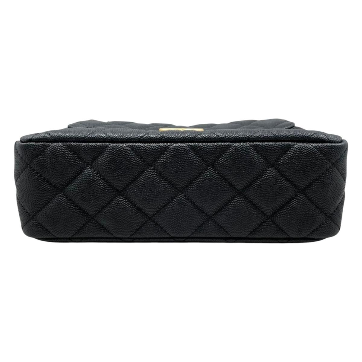 Chanel Shoulder Bag Hobo Quilted Caviar Leather CC Logo Black Gold — view 5